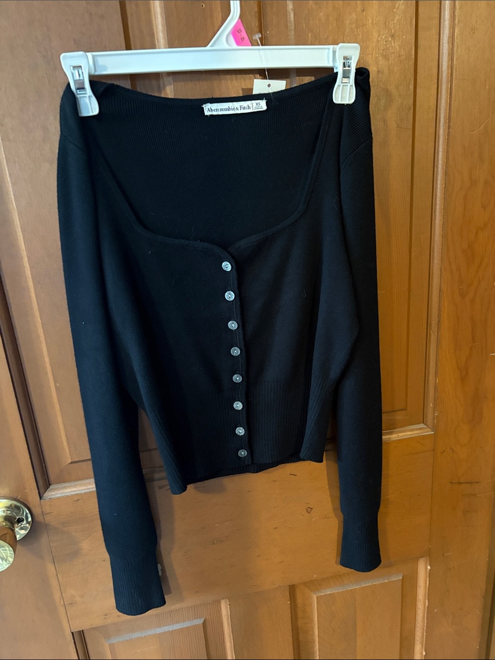 Abercrombie & Fitch Black Ribbed Button-Front Scoop Neck Top